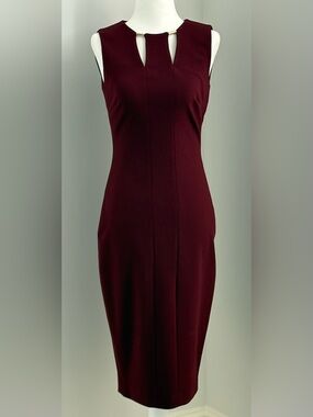 Calvin Klein Sleeveless Midi Dress in Burgundy
